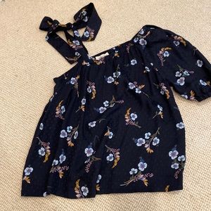 Rebecca Taylor silk navy one shoulder top, 0 EUC